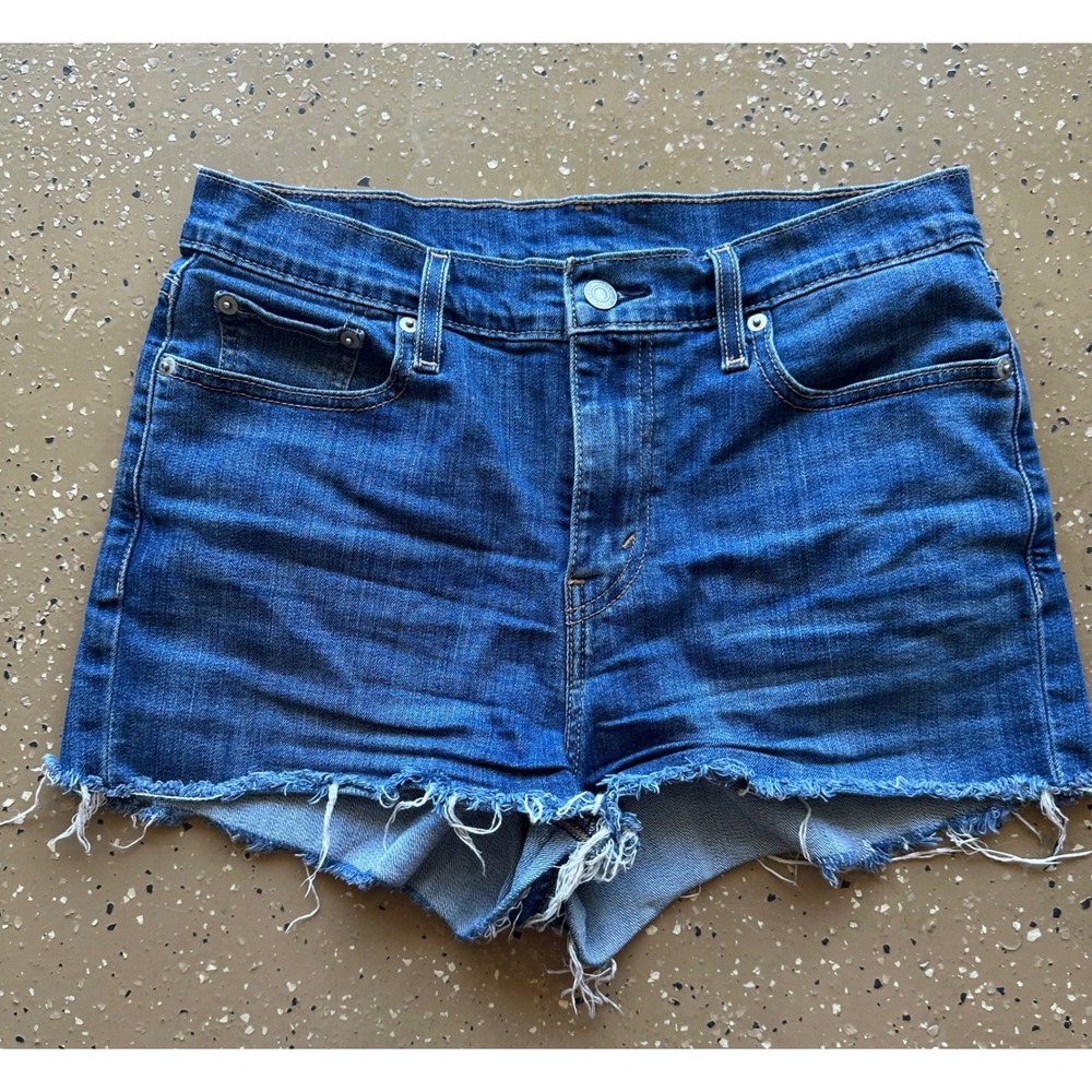 Levi's Cutoff Denim Shorts Women 29 Blue Dark‎ Wash Distressed Raw Hem Retro Y2K